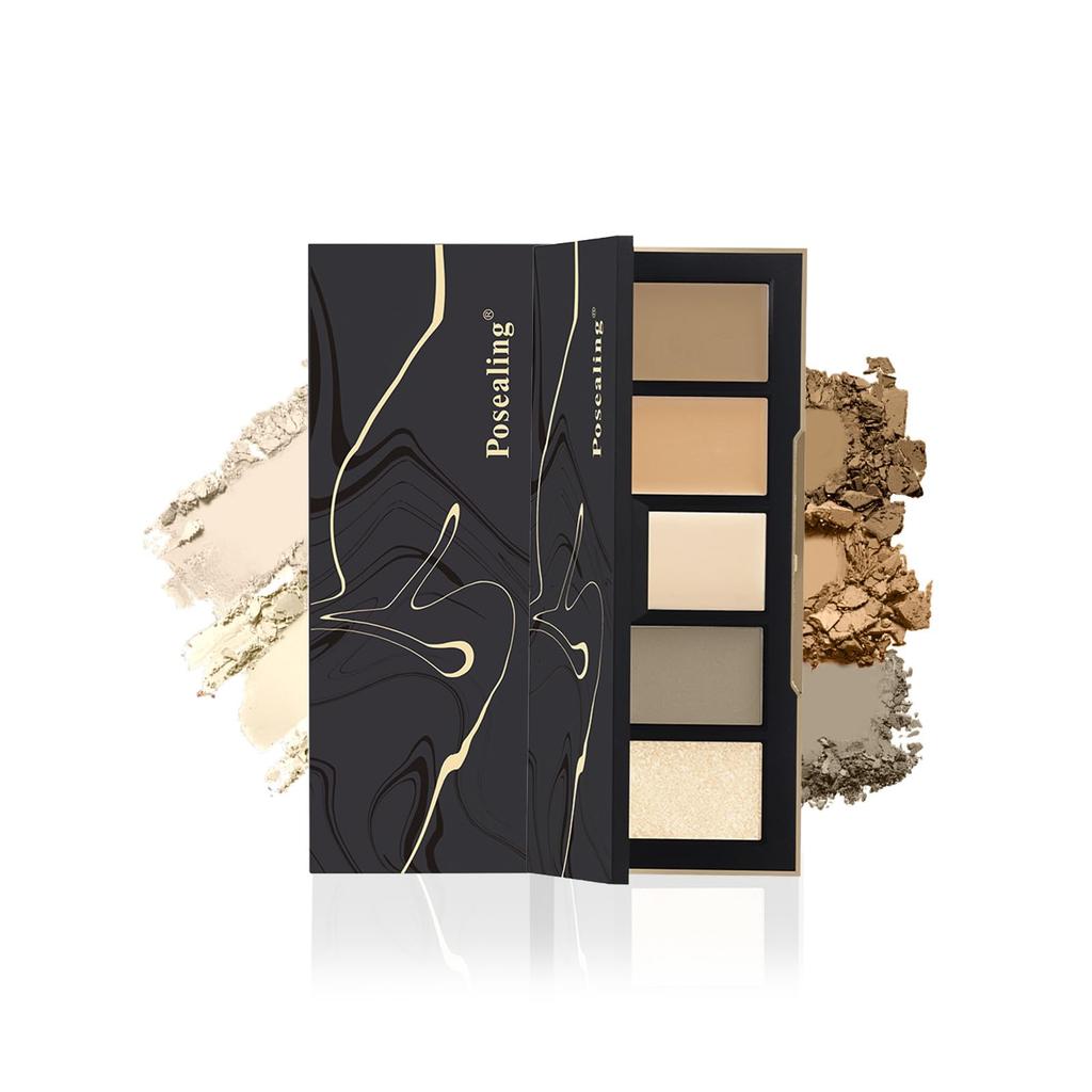 Gevlonecirly palette with nose and matte highlighter for concealing and 3D 01 Food 5-color shadow, highlight, shadow, contouring. #Natural