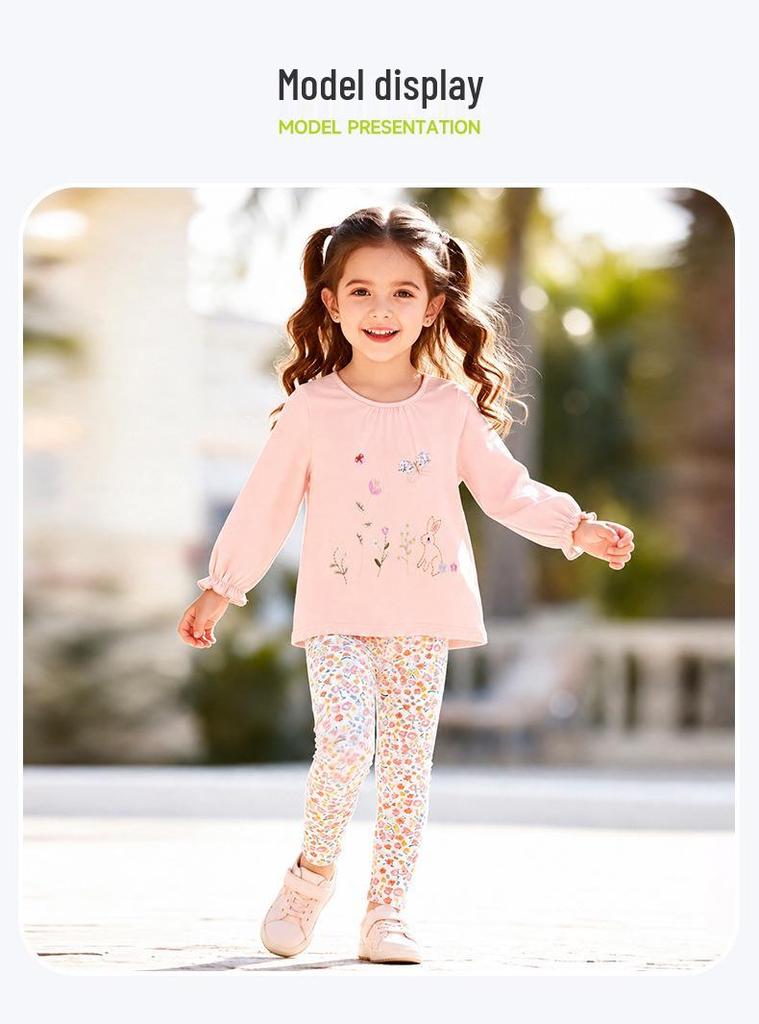 Little Maven European-Style Autumn Girls' Cartoon Bunny Floral Outfit