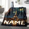 Eiffelturm bei Nacht mit Sternenhimmel und Wasserspiegelung Gemütliche Personalisierbare Decke Text Anpassen Weich Warm Gemütlich Geeignet für Sofa Couch Büro Bett