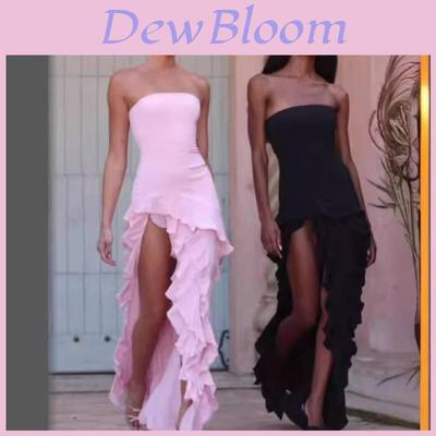 Sexy Strapless Evening Dress With Ruffle Trim And Side Slit For Party And Formal Events