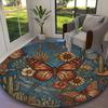 1pc Round Rug Appropriate for Office, Deep Wine Floral Butterfly Carpet, Versatile Printed Chair Rug, Durable Home Sofa Carpet