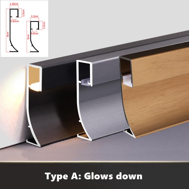 1m H50/80mm LED Baseboard Aluminium Profile Suface Mounted Hard Bar Light Channel Metal Wall Skirting Linear Lamp Milky Cover