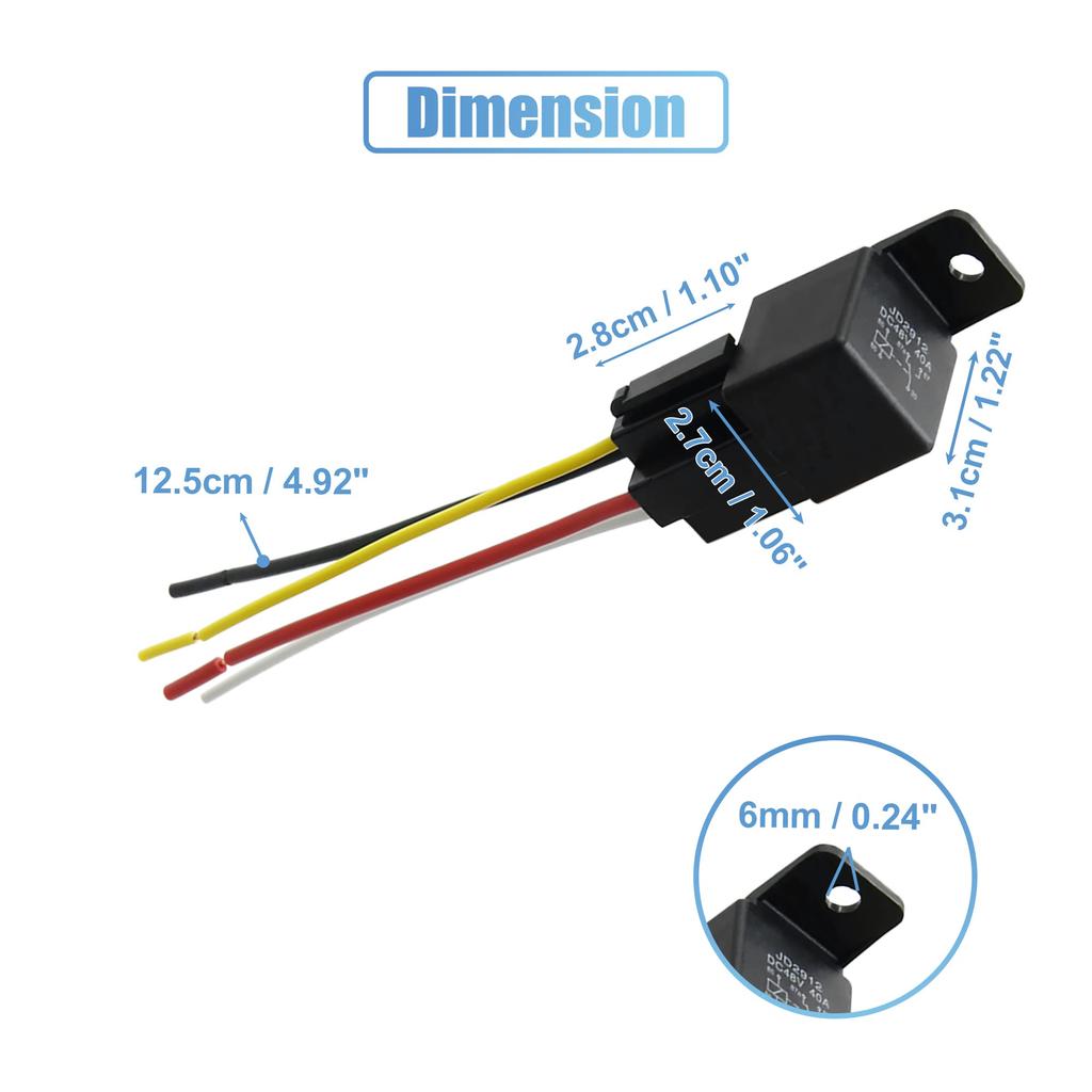 uxcell JD-2912 SPST Relay Socket Car Relay 5 Pole 40A DC48V Car Wire Bundle Socket Plug Included 1 Piece