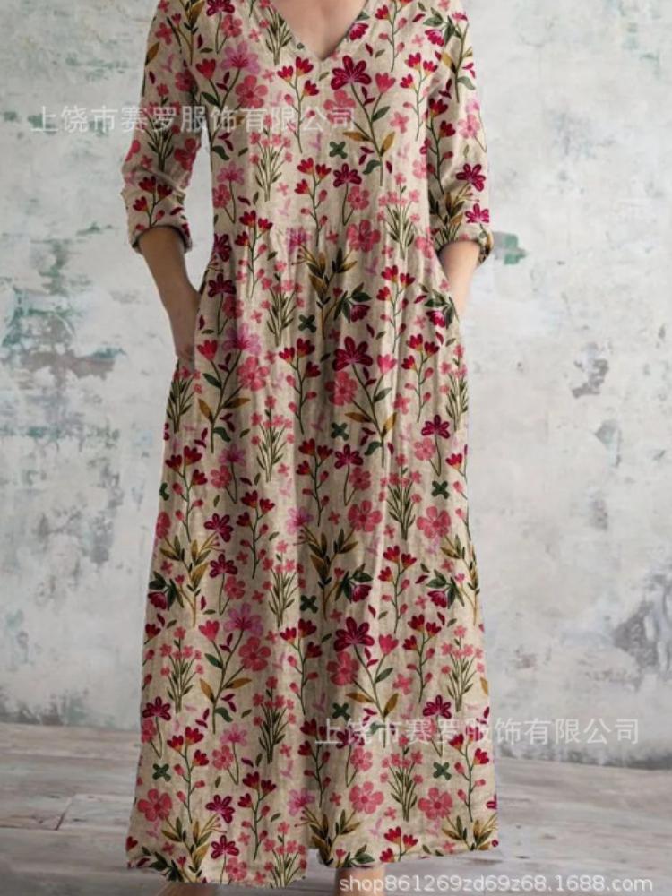 

Жіноча максі-сукня з довгим рукавом і V-подібним вирізом, з смугастим візерунком, довжиною до щиколотки, плавна сукня, повсякденна елегантна сукня XXL