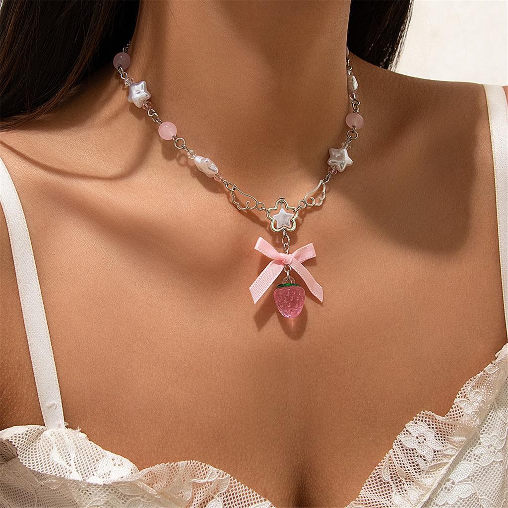 Multipurpose Lovely Strawberry Heart Necklace With Adjustable Chain for Girls Fashionable Party Wear Stylish Outfits