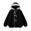 Unisex Oversized Hooded Cotton Puffer Jacket With Embroidered Dog Design Winter Warm Thick Fleece Lined Streetwear Coat