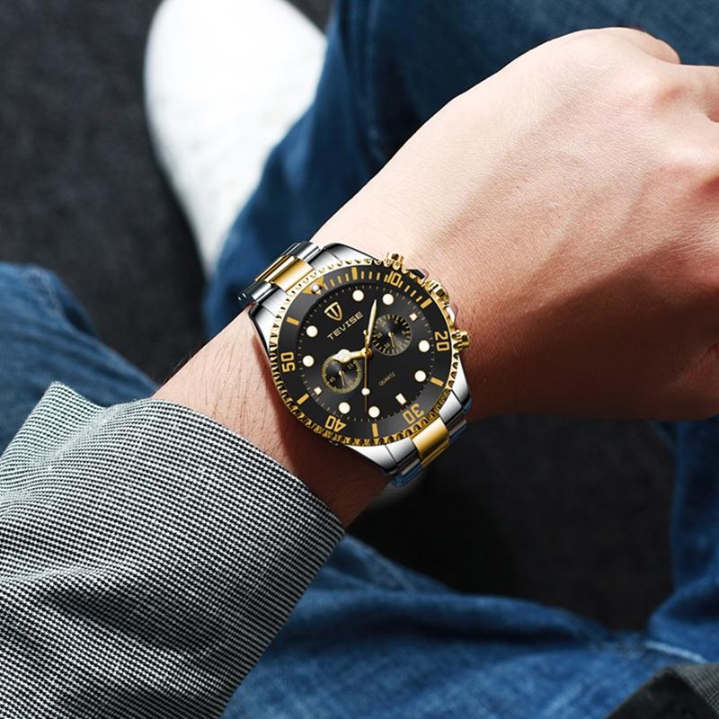 Tevise Men Business Watch Stainless Steel Quartz Watch Date Fashion Casual Watches Sapphire Crystal Watch