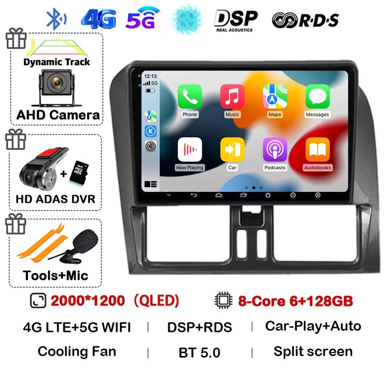 Android 14 Carplay Auto For Volvo XC60 2009-2017 Car Radio Multimedia GPS Navigation Video Player Autoradio Stereo Head Unit DSP