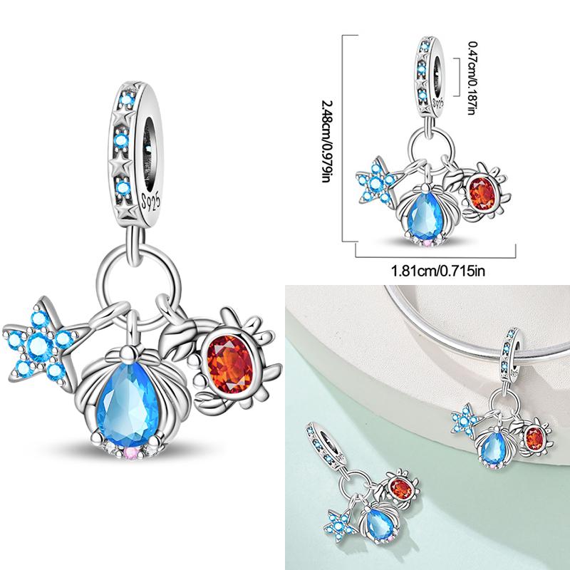 925 Silver Ocean World Series Sea Turtle Starfish Little Crab Octopus Charms Bead Fit 925 Bracelet DIY Jewelry