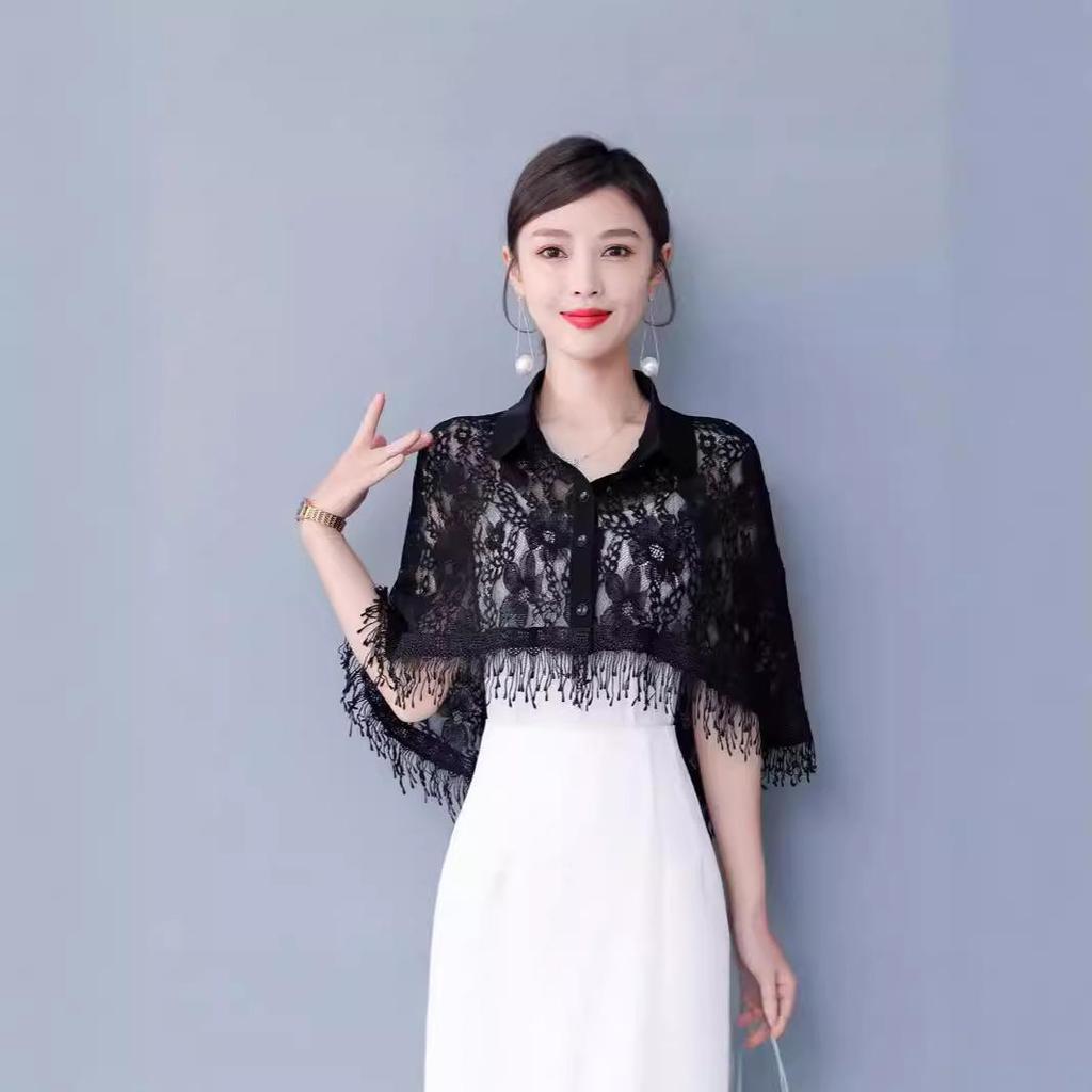 Retro Embroidered Lace Cheongsam Cape Shawl Cardigan with Tassels