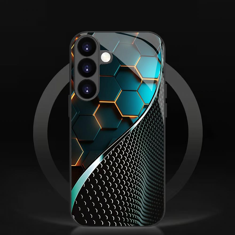 Honeycomb curve splicing glass phone case suitable for Samsung Galaxy S26 S25 S24 S23 S22 S20FE/Ultra/Plus shockproof back cover