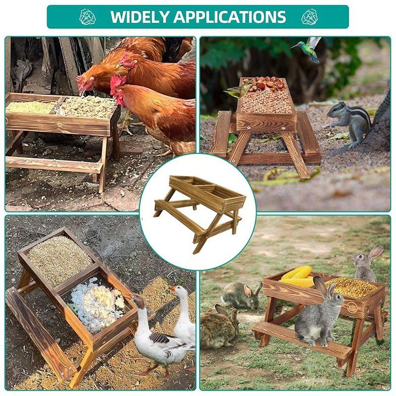Premium-Chicken Table No Waste, Chicken Picnic Feeder Handmade Carbonized Wooden, Large DIY Feeder Kit