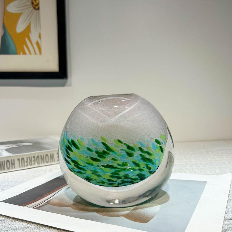 Gradient Bestreute Goldene Runde Glasvase, Blumenarrangement, Hydrokultur-Vase, Glasbehälter, Wohnzimmer-Dekorationsobjekt