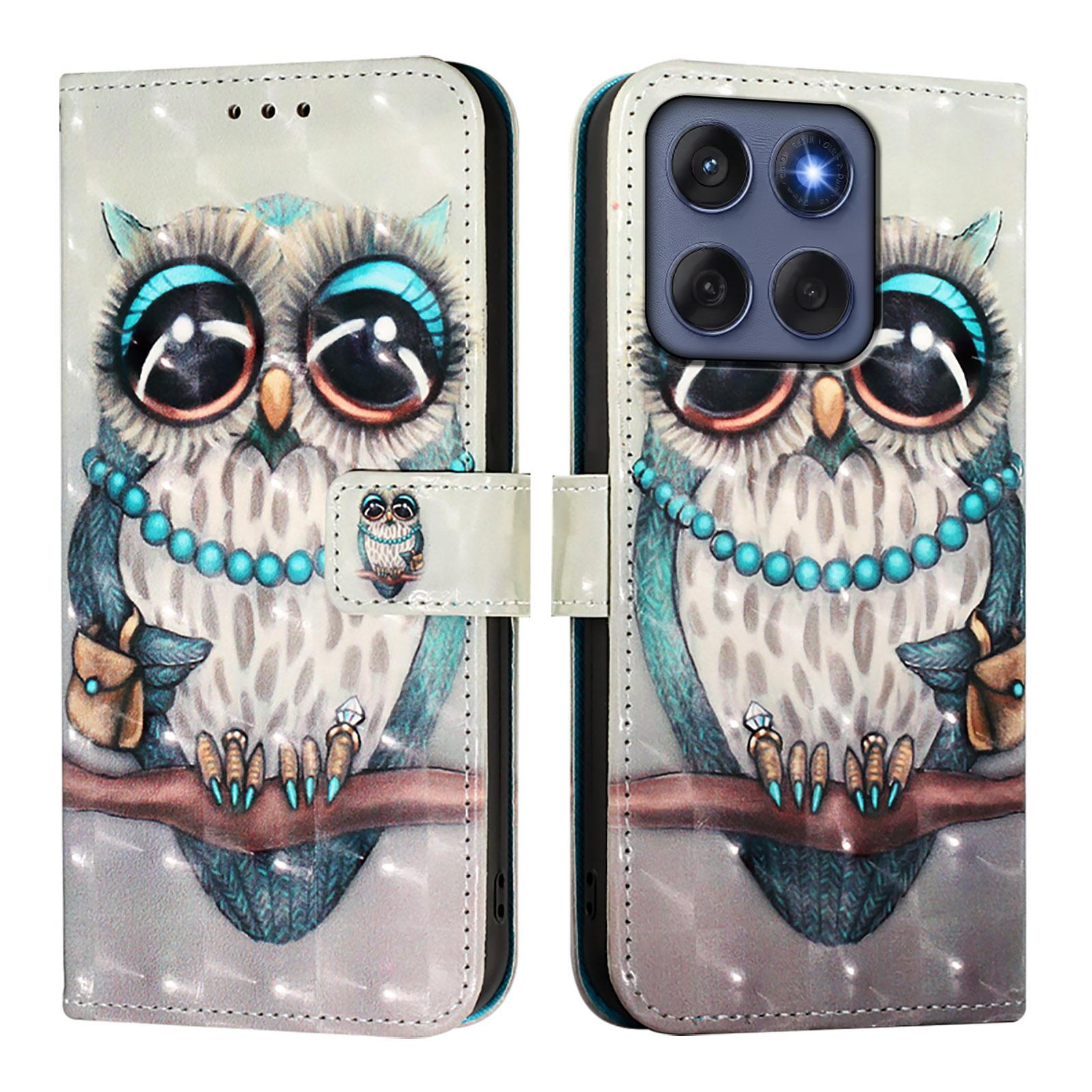 

For Motorola Edge 60 5G/60 Fusion 5G Leather Case Pattern Printing Wallet Stand Mobile Cover with Strap Grey Owl