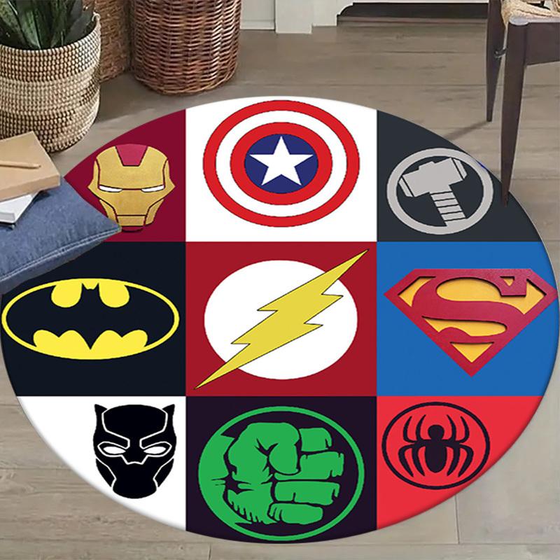 1pc Marvel Avengers Super Heroes Round Area Rug - Non-Slip, Machine Washable Polyester Carpet For Living Room & Bedroom Decor - Perfect Chri