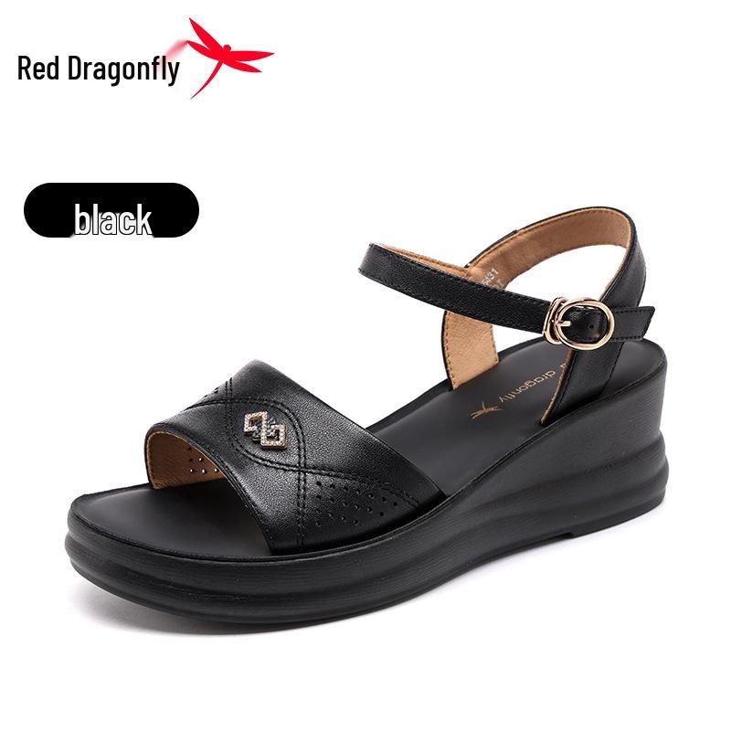 Red Dragonfly Women s Genuine Leather Wedge Sandals - Summer Style with Thick Soft Soles 40