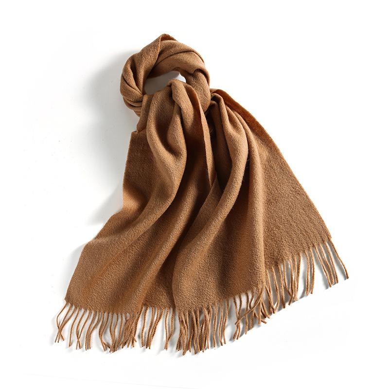 Winter Solid Color Wool Scarf for Women New Versatile Tassel Fashion Warm Neck Scarf Comfortable Real Wool Scarf