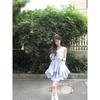 Kumikumi Seaside Holiday Style Blue Irregular Vest Sling Women Summer Cake Skirt Skirt Two-piece Set