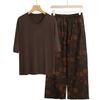 Pajamas Women's Spring and Summer New V-neck Short-sleeved Cotton and Linen Pants European and American Large-size Loungewear Two-piece Set