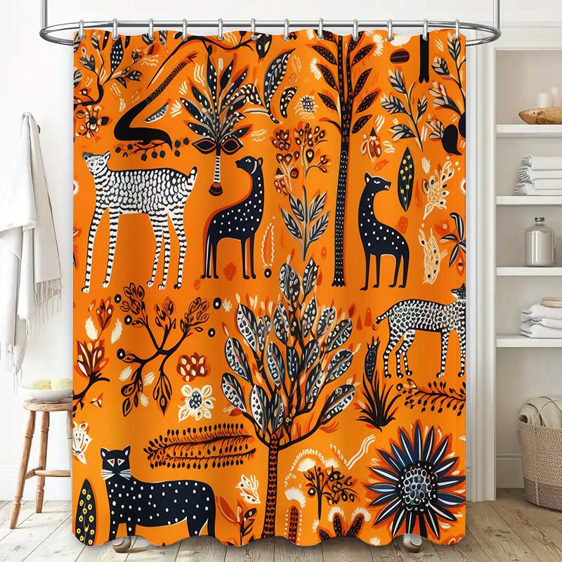 Jasna Kwiatowa Zasłona Prysznicowa z Czarno-Białym Zwierzęcym Nadrukiem Nowoczesny Wystrój Łazienki do Sypialni Dziecka Rozmiar na Zamówienie Wodoodporny
