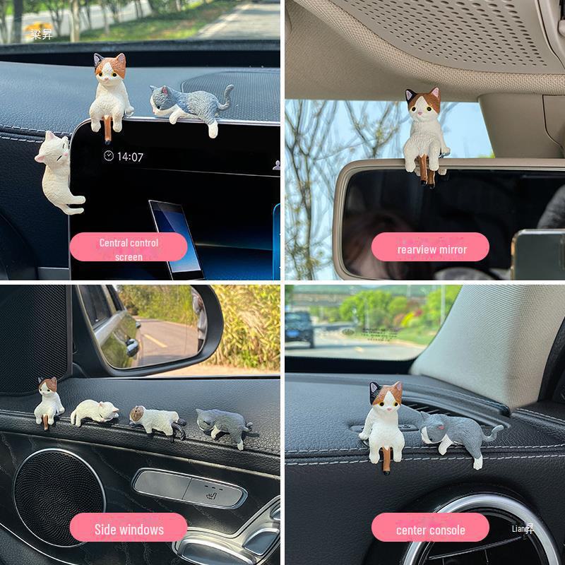 Cute Cat Car Ornaments: Sleepy Cat Console & Rearview Mirror Decoration