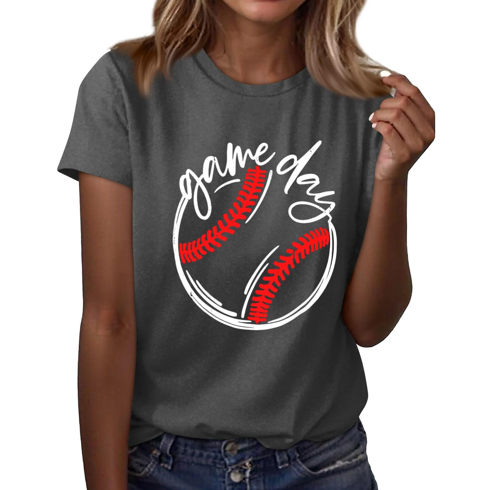 

Женская повседневная футболка с принтом бейсбола, круглый вырез, пуловер, короткий рукав L