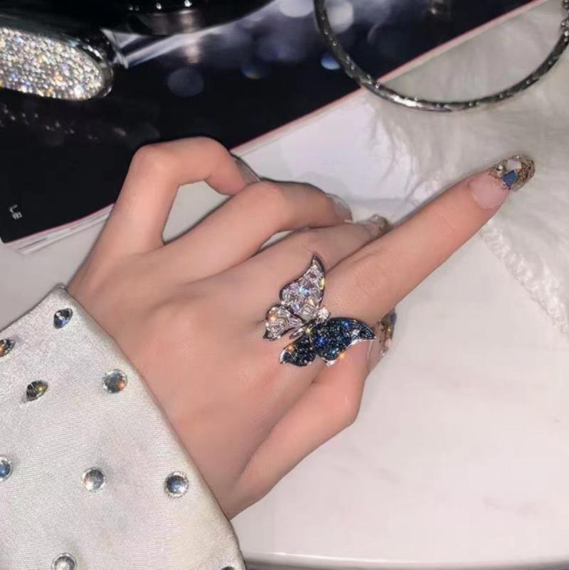 Tendință Modă Inel Reglabil cu Lumină cu Deschidere Fluture Stereoscopic Stil Luxos Cool Albastru Alb Inel Personalitate Damă