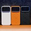 Business Orange PU Leather Rhombus Grid Pattern Phone Case For For Iphone 17 16 15 14 13 Pro Max Matte Shockproof Soft Bumper Cover