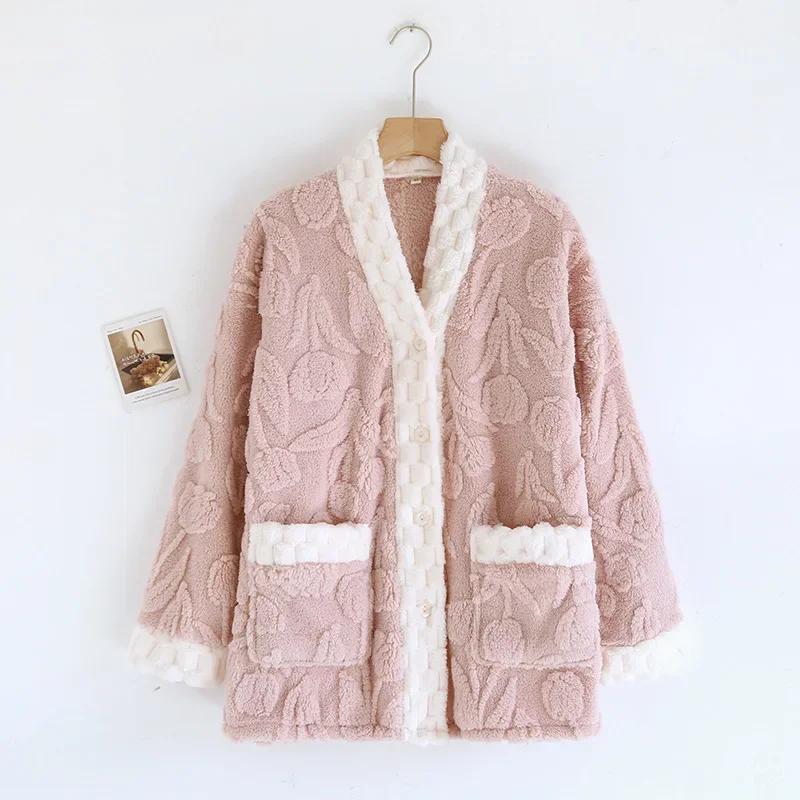 

Новая зимняя цельная фланелевая пижама с утолщенным коралловым флисом, женская симпатичная домашняя одежда с длинными рукавами, одежда для сна XL