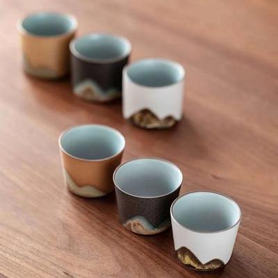Taza de té de 50 ml/55 ml con forma de montaña dibujada a mano Taza de té de cerámica retro Juego de té Kung Fu Taza de café Vaso pequeño para agua Vajilla de porcelana