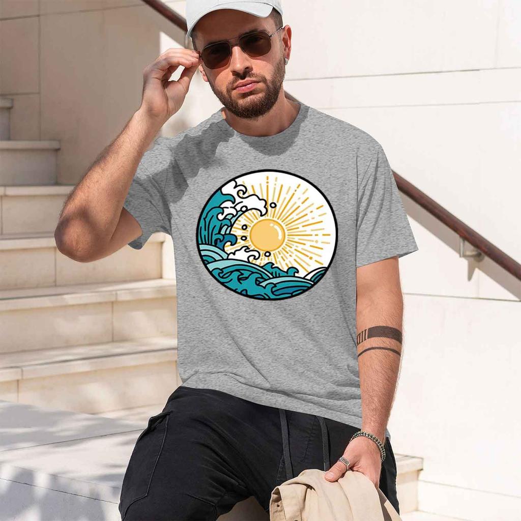 Sun And Wave Printed Breathable Round Neck Tee Malist Design Lightweight Fabr Unisex Bas Unisexs Tshirt 2026 New Model Shortsleev