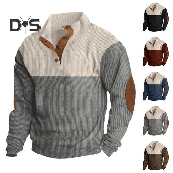 Осень-весна Мужская толстовка с воротником-стойкой на пуговицах — фото 4