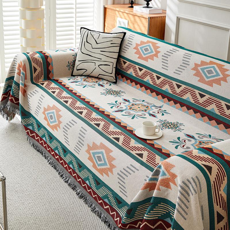 Boho Cotton Linen Sofa Cover Towel Ethnic Style Geometric All-Cover Outdoor Camping Blanket Multifunctional Decor Sofa Covers