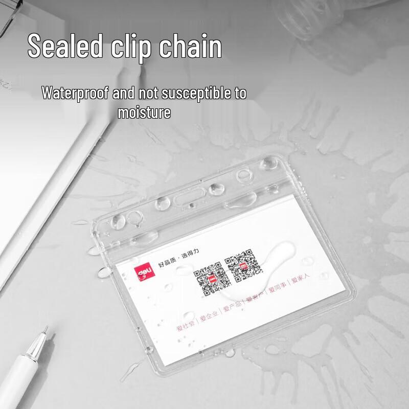 Deli 100-Pack Horizontal Waterproof Transparent ID Card Holder Set