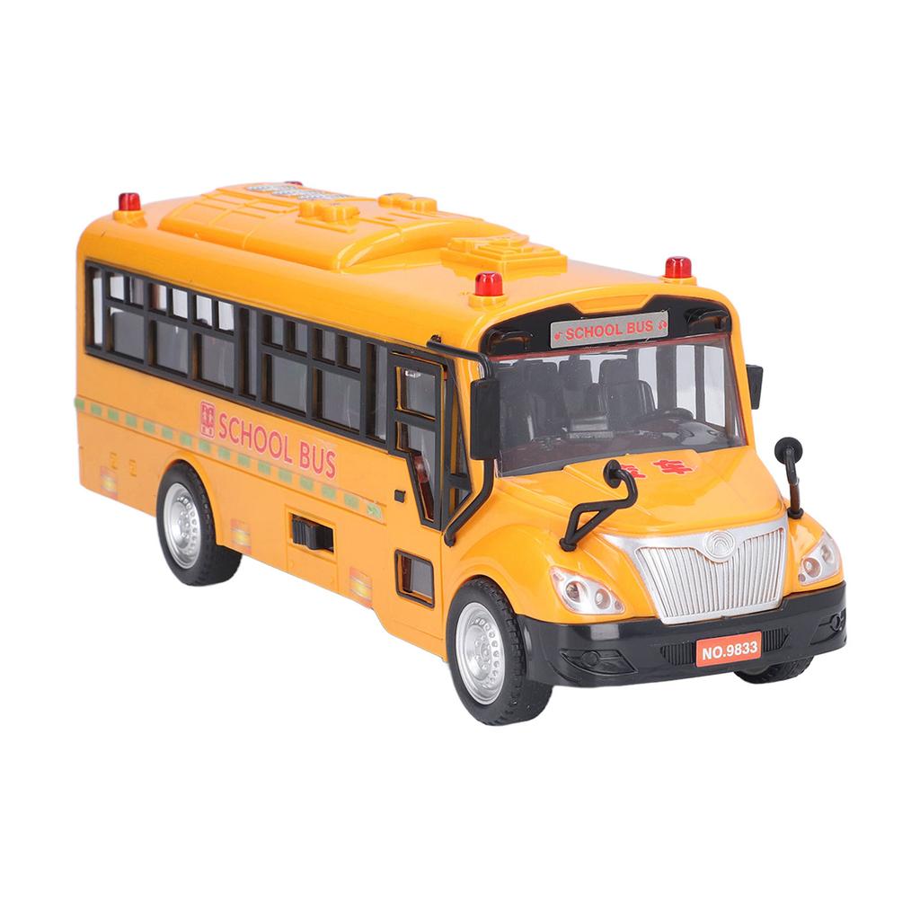 Yellow School Bus Model Toy Plastic Car Play Vehicle Figure with Opening Doors Lights Sounds