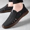 Men Casual Leather Shoes Summer Hollow Out Breathable Sandals Soft Soled Comfort Driving Shoes for Men Slip-On Loafers Mocasines