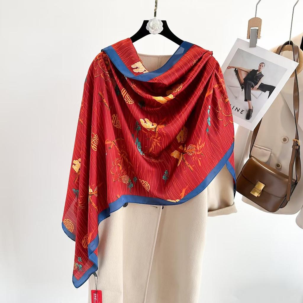 Hangzhou Silk Silk Scarf Autumn and Winter Shawl Two-purpose Thin Style Versatile Fashion New High-end High-end Exterior Matching