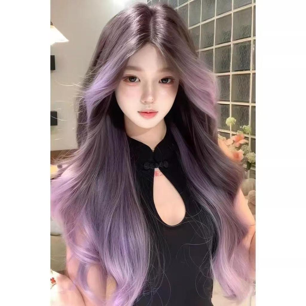 Sweet Purple Ombre Wig for Women: Long, Fluffy, Middle-Part, Natural Look, Elegant Daily Fashion, Full Head Coverage.