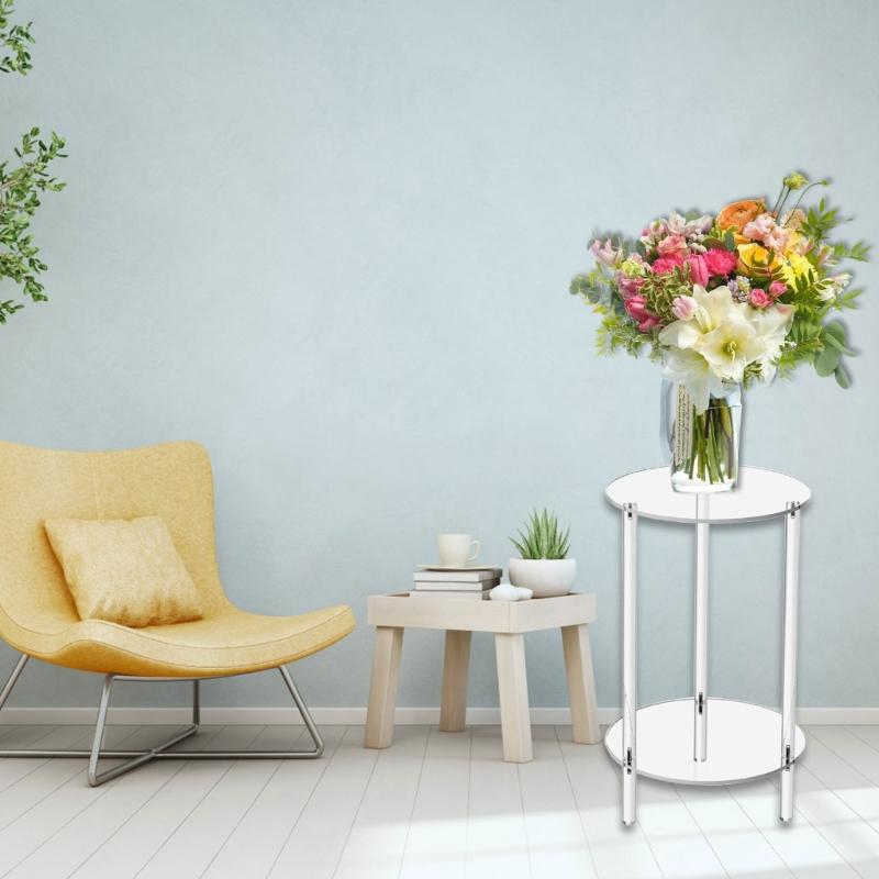 Portable Clear Acrylic End Table with 2 Tiers of Storage Home Accessory Sturdy Side Table for Bedroom and Living Room