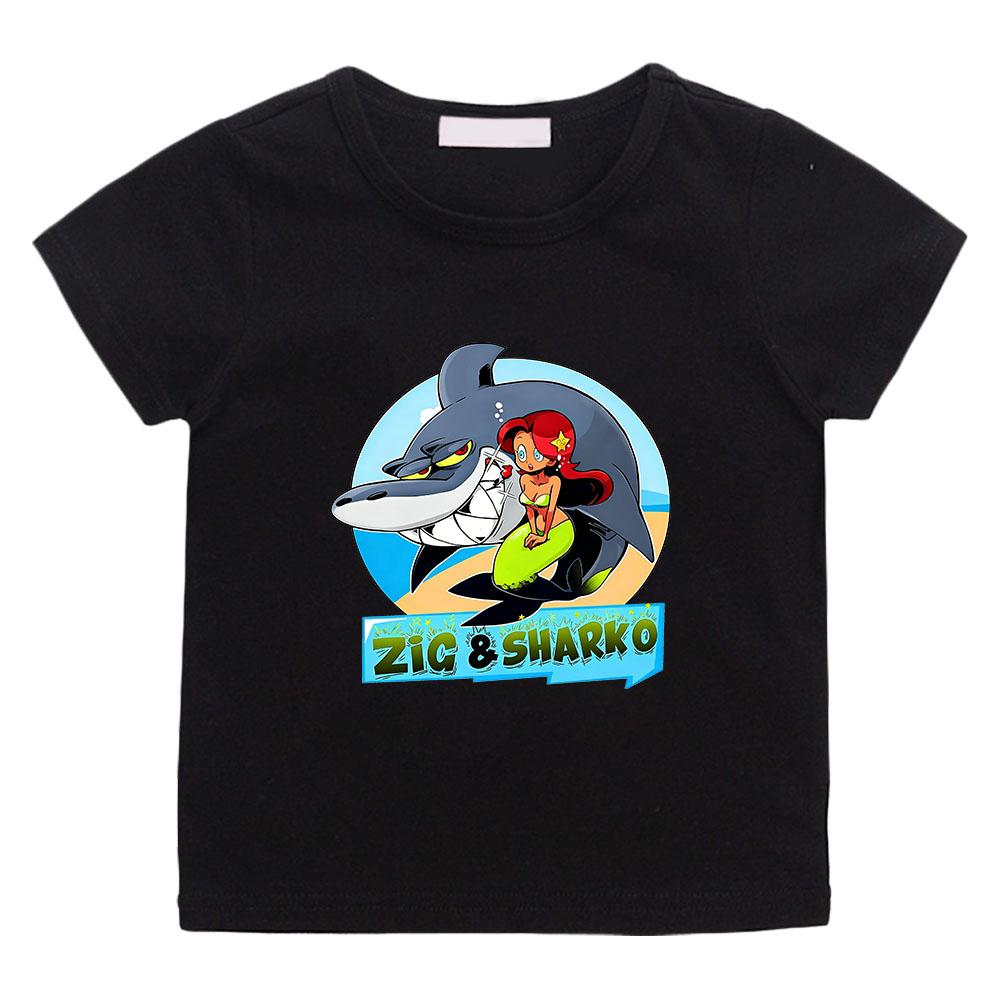 

Zig and Sharko Футболка для малышей и детей 100% хлопок с мультяшным принтом 2-12 лет Мальчики Девочки Модная Мягкая Короткий рукав Повседневные Топы Лето 100 чёрный