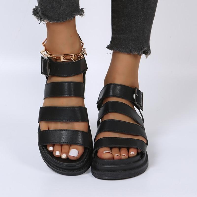 Large size platform sandals women's style one-word belt buckle sandals