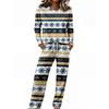 Pajama Set with Round Neck Long Sleeve Top and Wide Leg Pants for Casual Home Wear