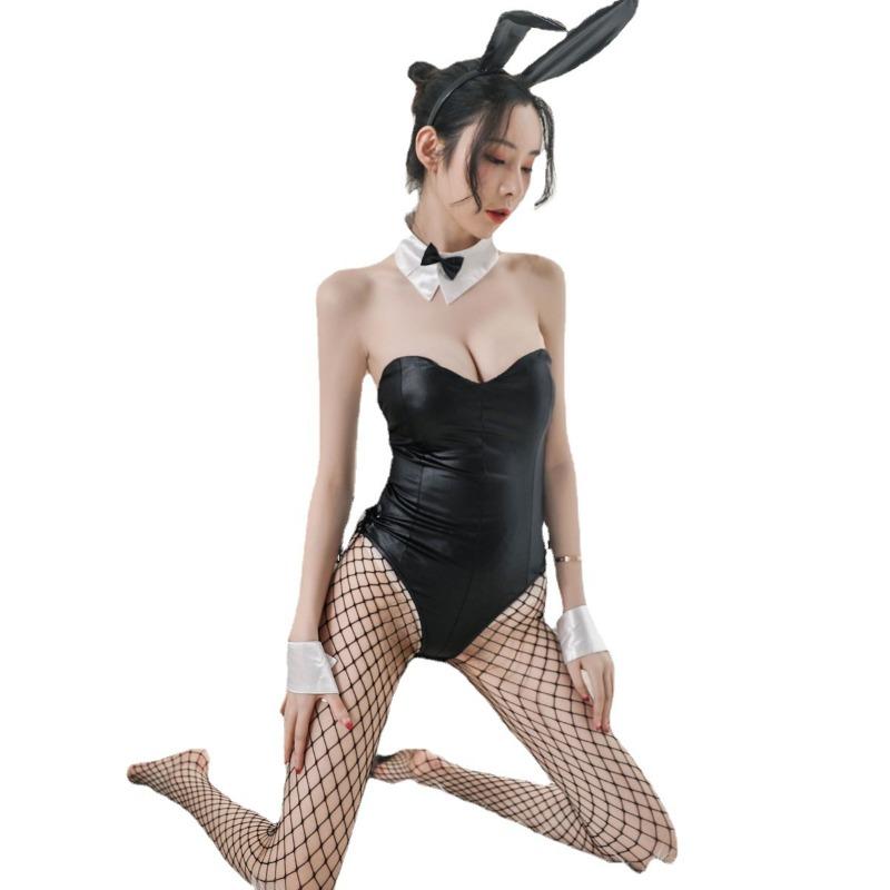 Sex Lingerie Female Cute Patent Leather Uniform Suit Seduction One-piece Sexy Free Bunny Cosplay