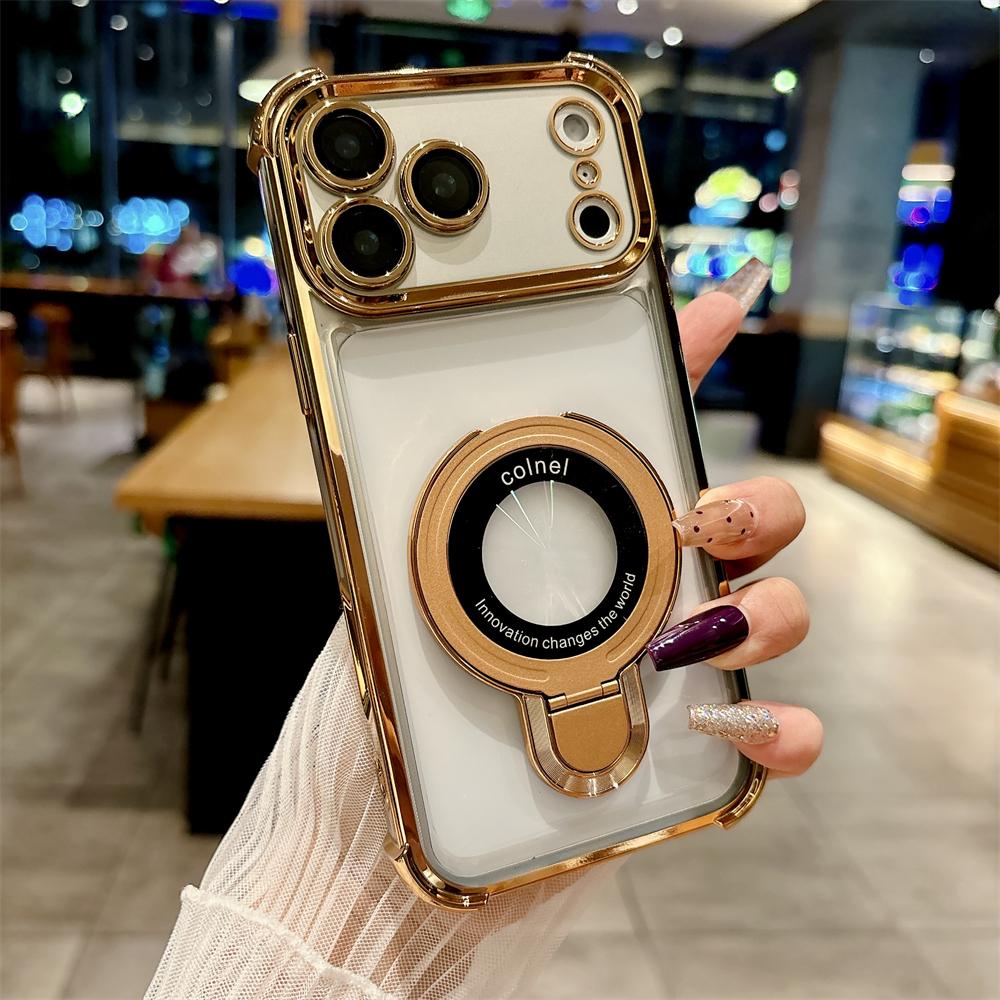 

Plating Magnetic Ring Stand Holder Clear Case for iPhone 17 Air 16 Pro Max 15 14 Plus for Magsafe Wireless Charging Cover iPhone17 красный