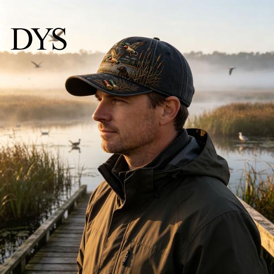 American Outdoor Style Headwear Vintage Hunting Baseball Cap, Duck Dog Pattern Hat, Breathable Moisture Casual Camping Sun Hat Wicking Adjustable Cap