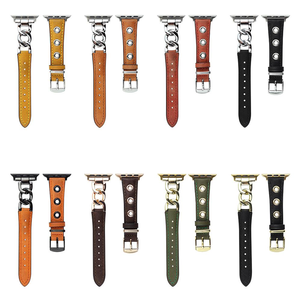 Watch Strap for Apple Watch Series 10 42mm/9 8 7 41mm/SE (2023) SE (2022) SE 6 5 4 40mm/3 2 1 38mm Watch Band Genuine Cow Leather Chain Hole Strap