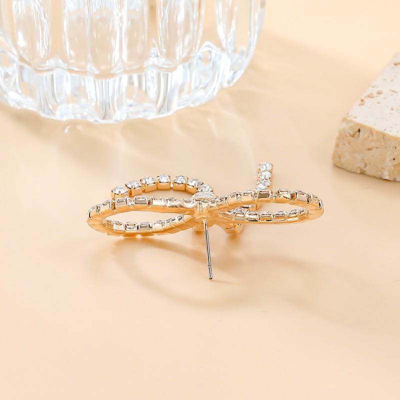 Sparkling Claw Chain Bow Tassel Earrings Women Gold Alloy Stud Drop Wedding Party Jewelry