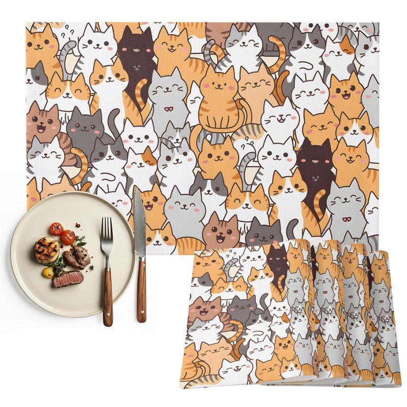 VIKAMA Haustier Katze Thema Platzsets Bunter Cartoon Kätzchen Druck Hitzebeständige Tischmatten für Familientisch Esstisch Heimdekoration