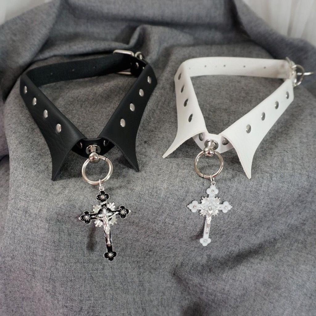 Original Y2K Gothic Lolita Cross Choker, Designer Alt Culture Neck Collar Necklace