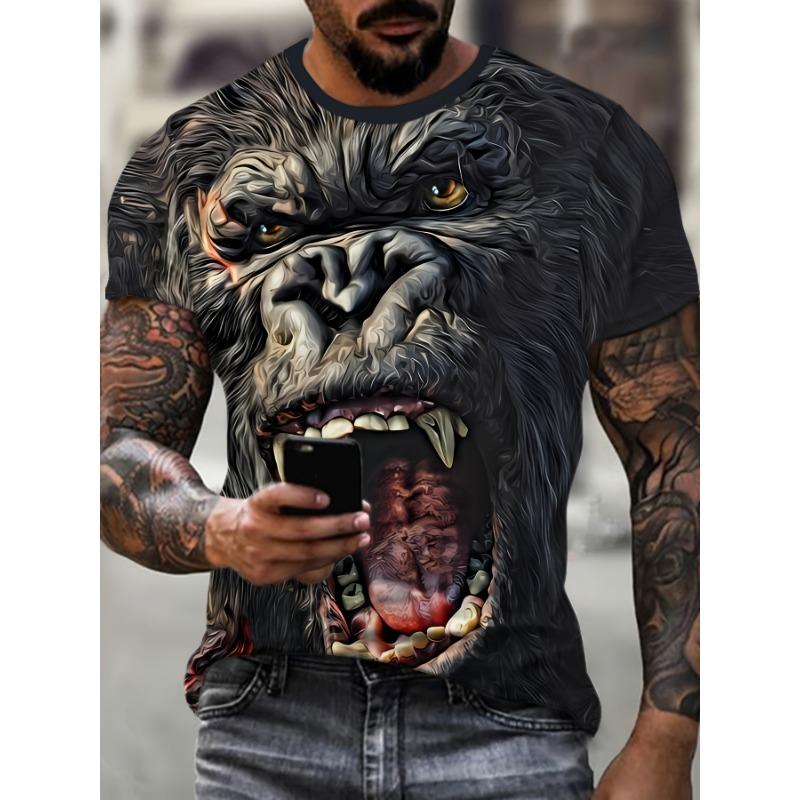 Animal Men's T-shirt 3d Lion Print Men's Tops Casual Short-sleeved Simple T-shirt Summer Round Neck T-shirt Men's Ultra Clothing